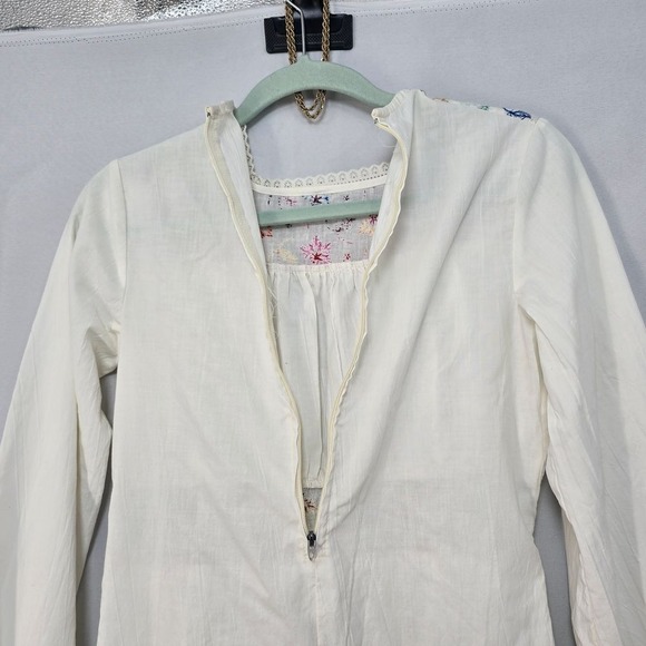 Vintage 70s Embroidered Prairie Dress Cottagecore Floral Long Sleeve Maxi White - Picture 11 of 12